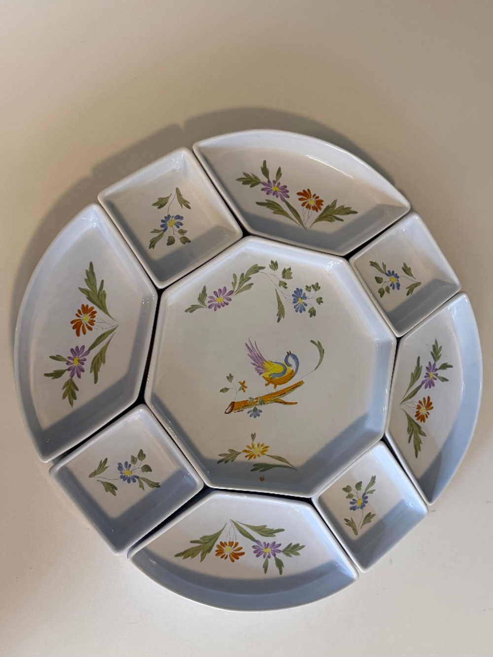 Vintage Longchamp France Perouges 9-Piece Ceramic Lazy Susan Set